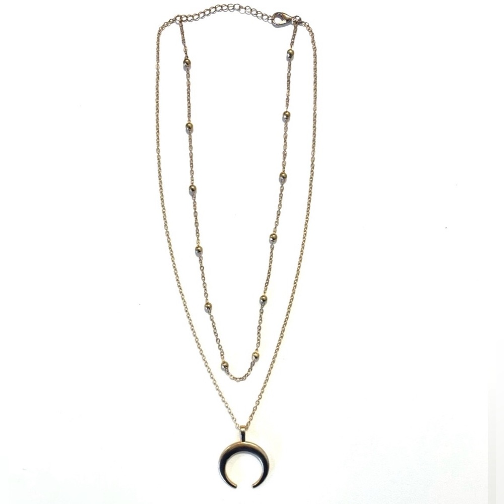 Gold Crescent Moon Layered Necklace